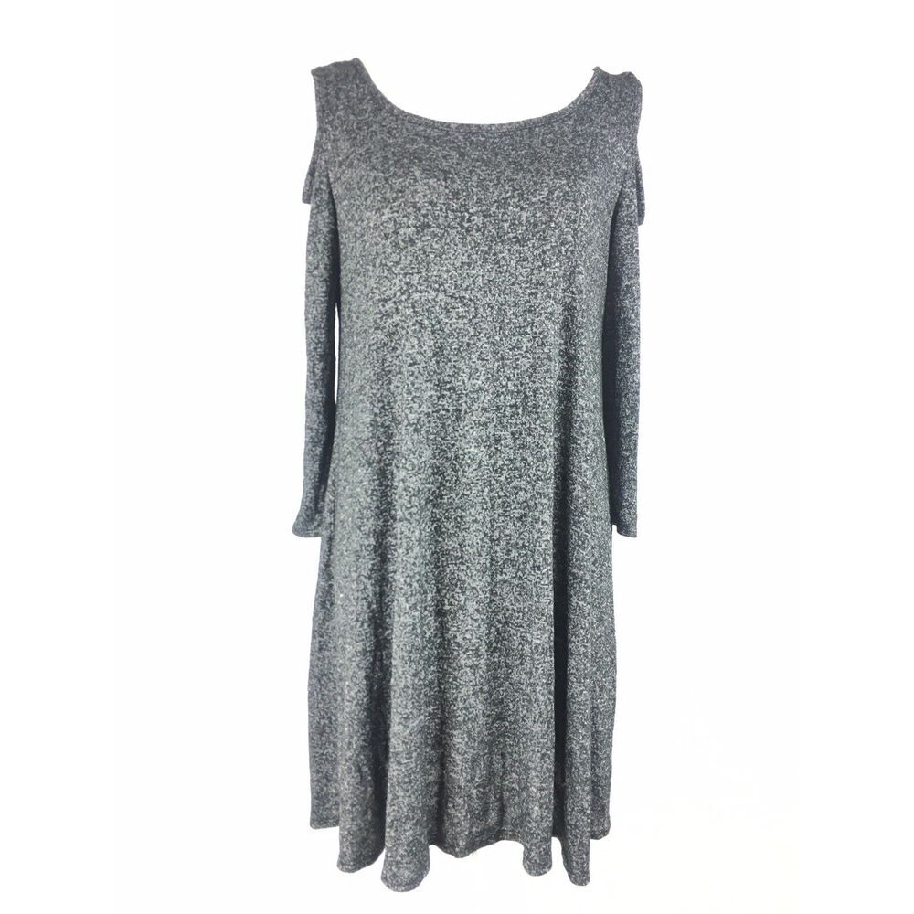 Thyme & Honey‎ Womens Cold Shoulder Dress M Medium Gray Marled Sundress A-Line